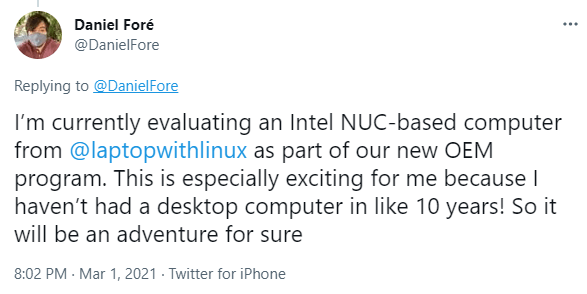 NUC10 Elementary Os Tweet